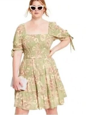 Aqua Bendita x Target floral puff sleeve smocked mini dress size large NWT